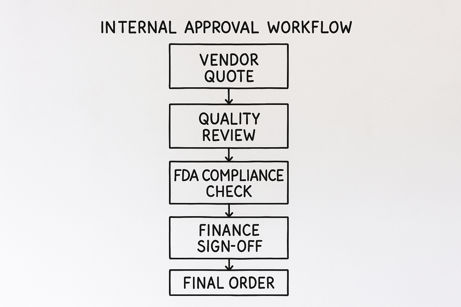 Flowchart of internal approval steps for peptide orders