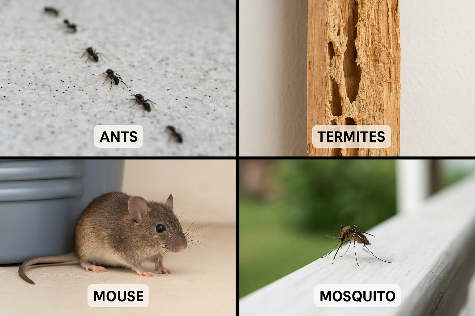 Collage of common household pests for identification