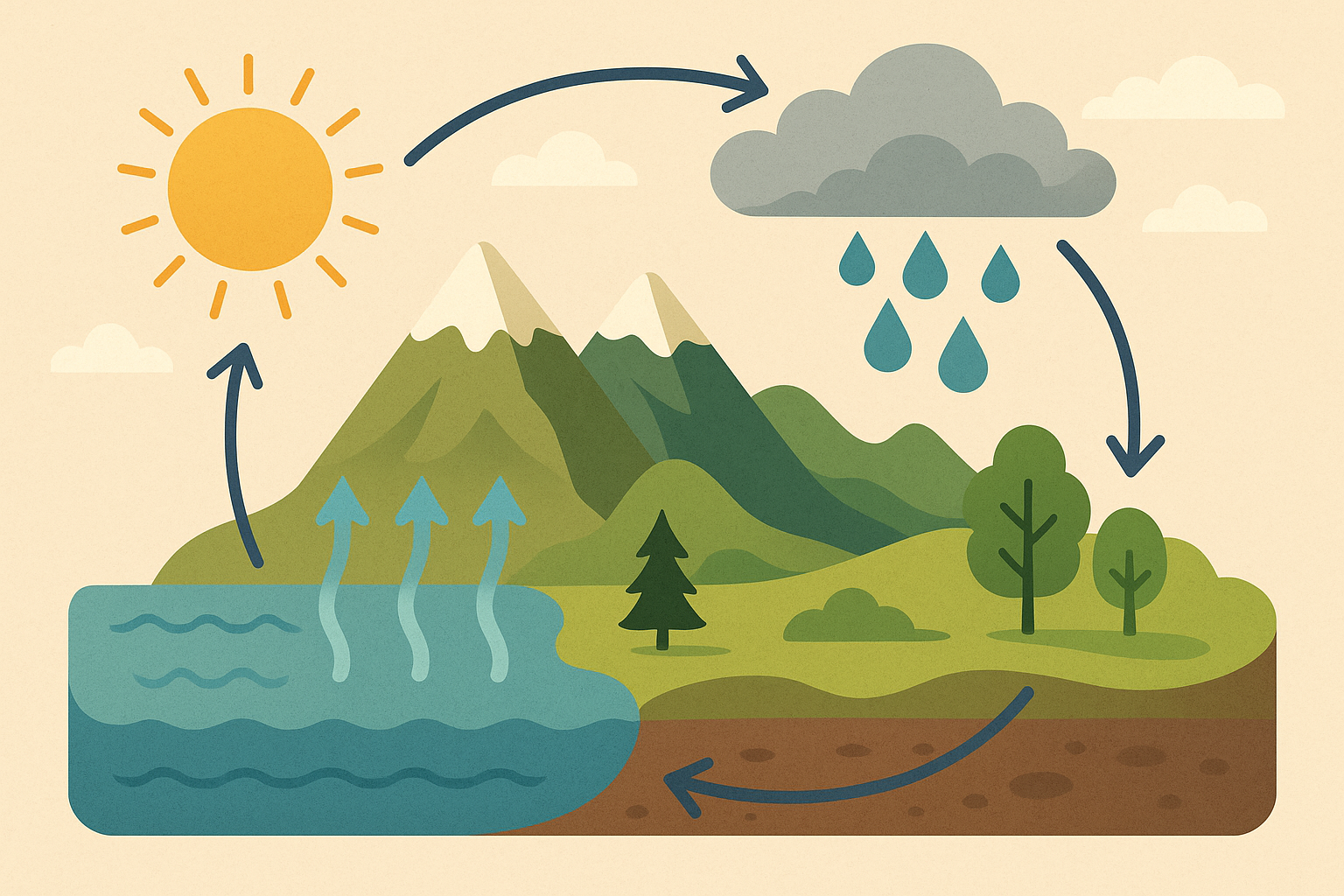 Water cycle illustration showing how moisture moves through a home environment