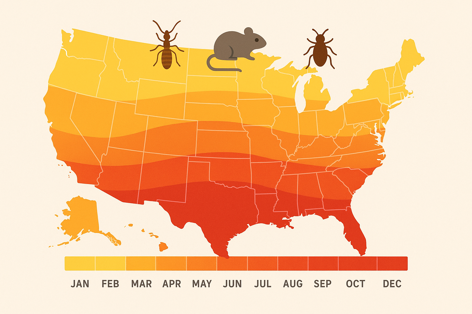 Seasonal pest activity heat map for the United States