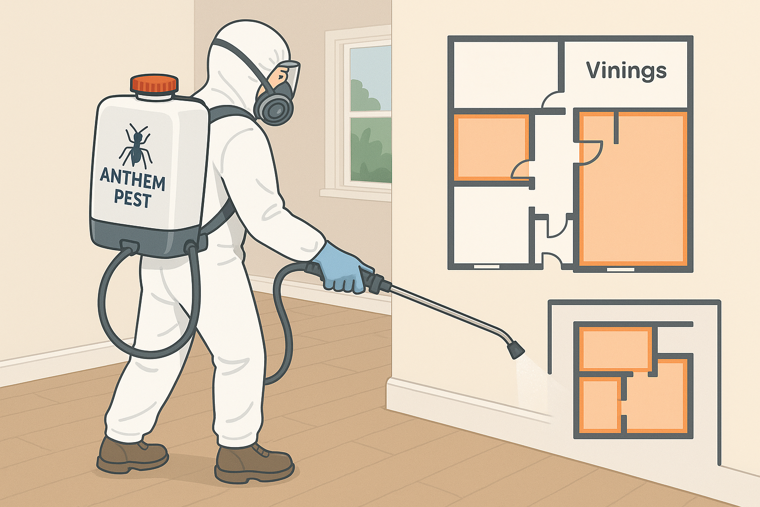 Anthem Pest technician applying fly treatment inside a home