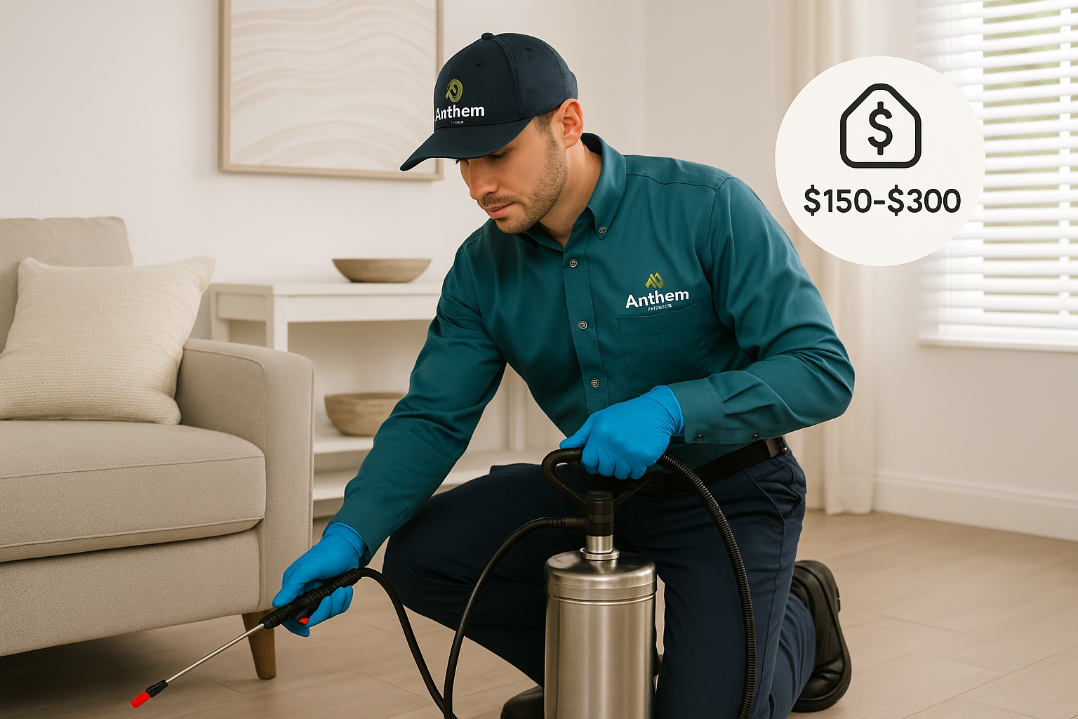 Anthem Pest technician applying cockroach treatment in a home