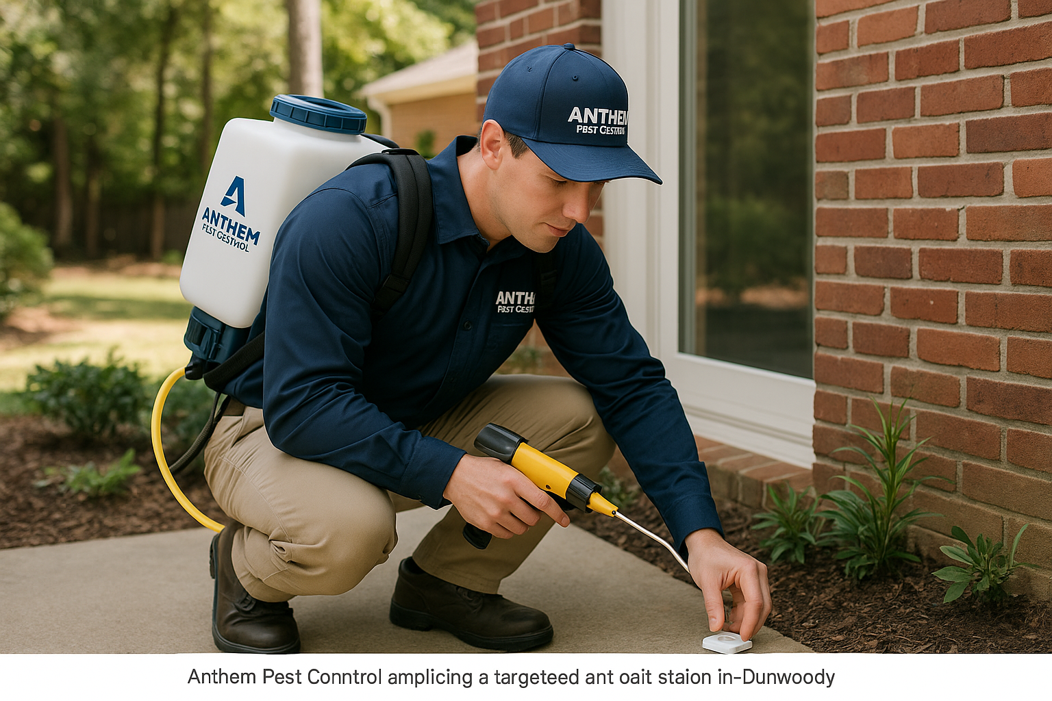 Illustration of ant treatment methods: bait, spray, and exclusion