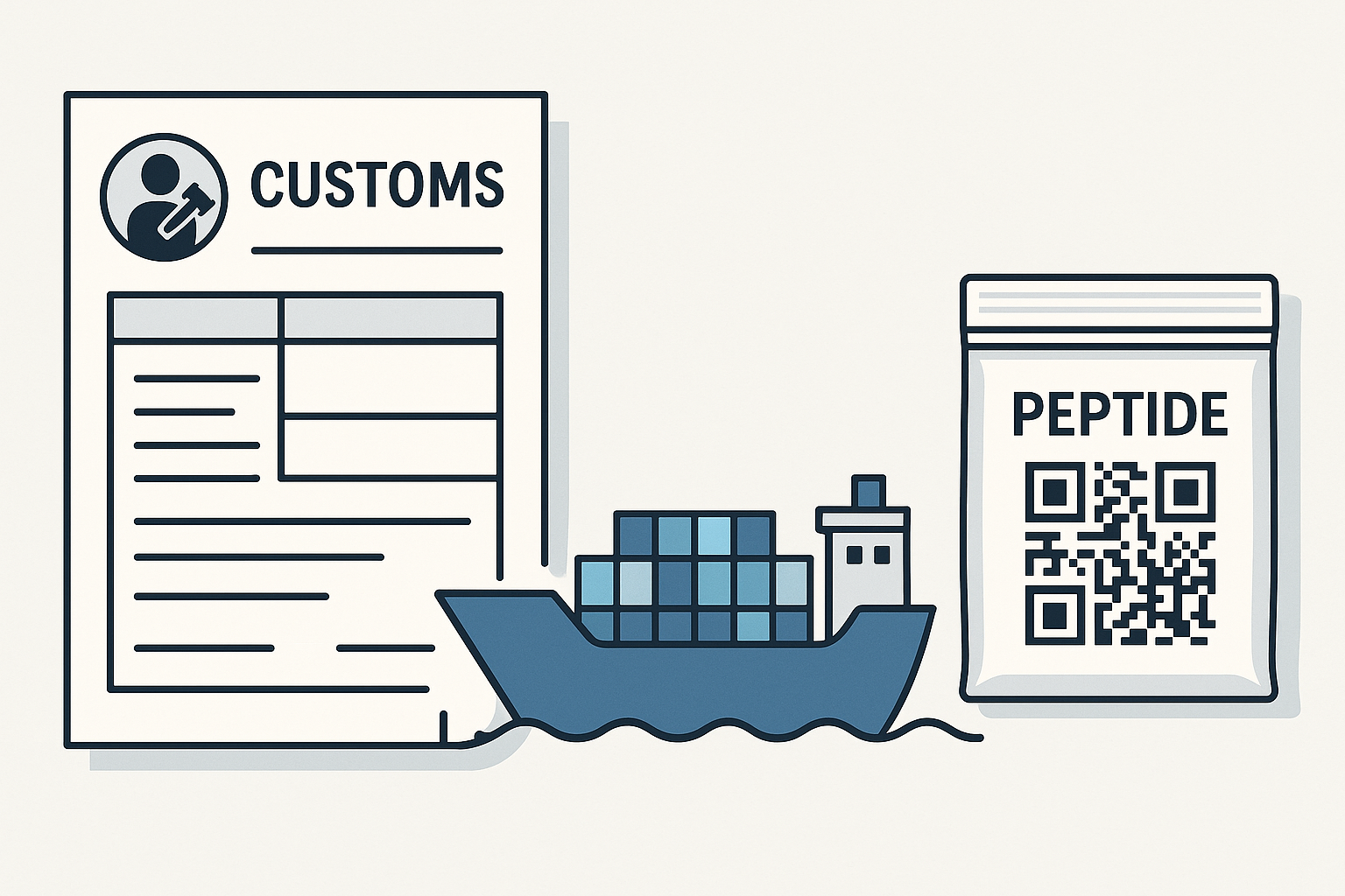 Illustration of global peptide shipping compliance workflow