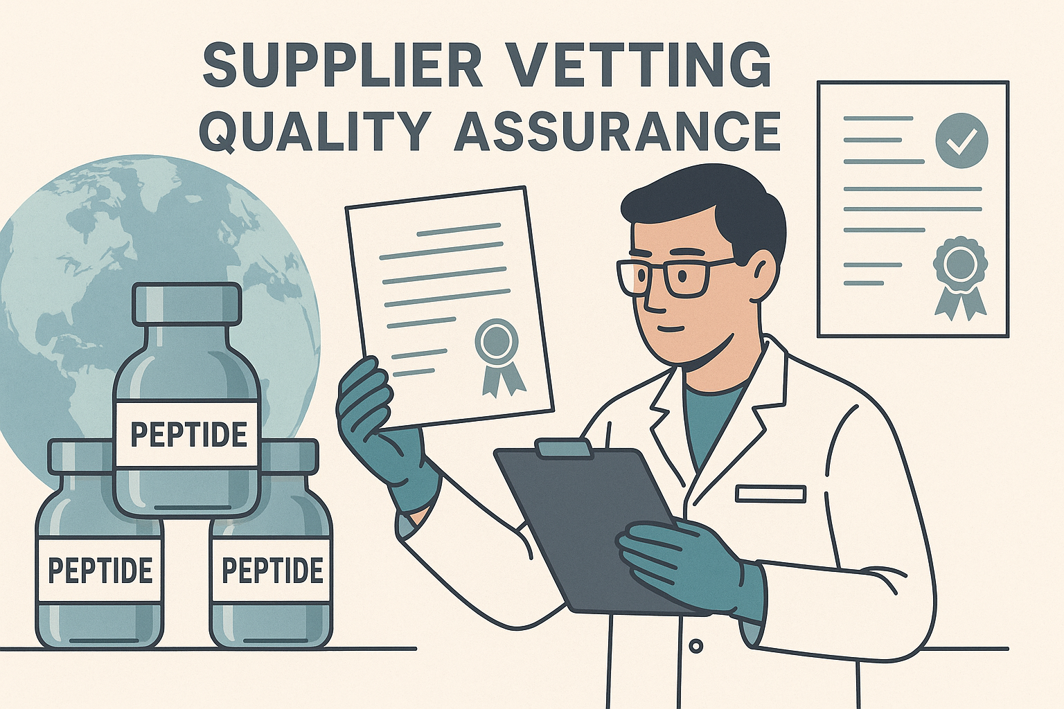 Illustration of a global supply chain network for peptide fulfillment