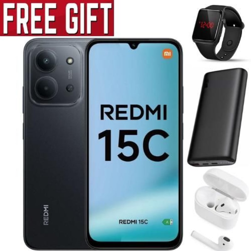 XIAOMI Redmi 15C 6.9 inches,4GB RAM+128GB, 6000 mAh WITH FREE GIFTS ( AIRPODS + LED WATCH +POWERBANK ) - Black