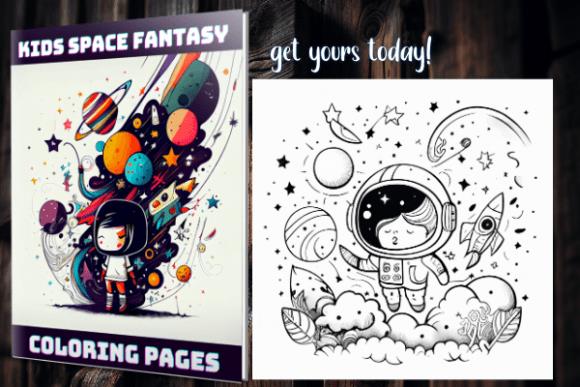 Astronaut girl coloring page cover and sample illustration