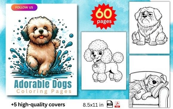 Adorable Dogs Coloring Book Cover