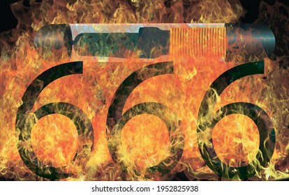 The seal of the Antichrist 666, Fire Devil Number 666, Conspiracy Theory, Implant Chip