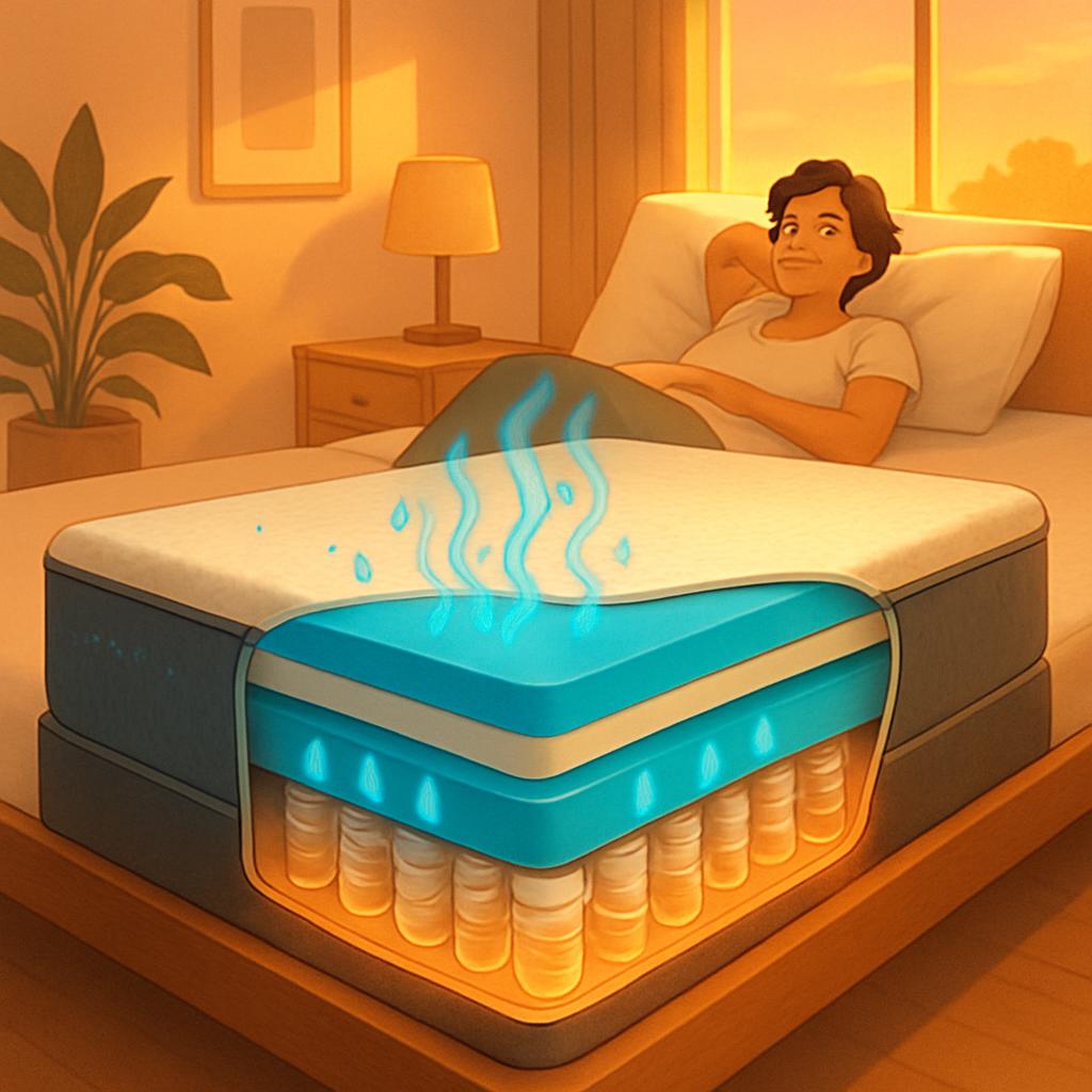 Shop cooling hybrid mattresses designed for hot sleepers to regulate temperature and enhance sleep quality.