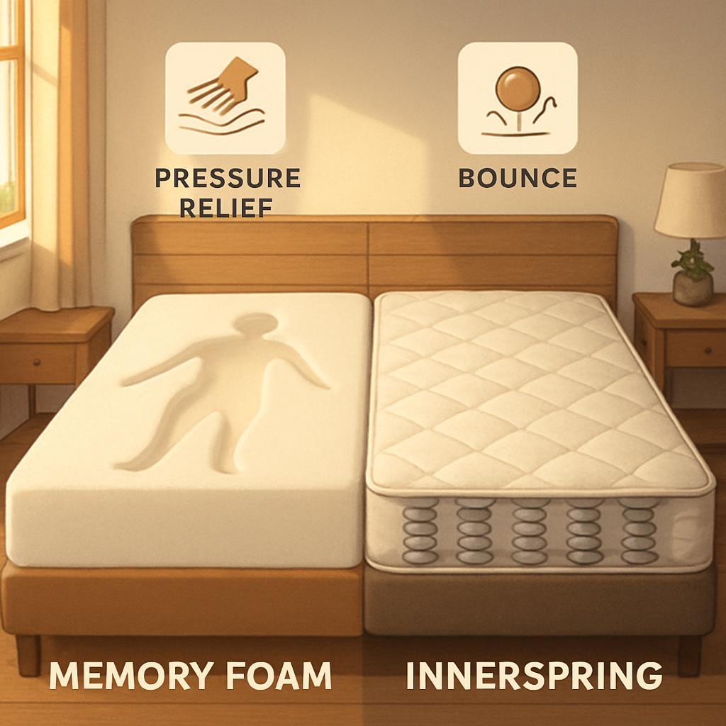 Shop for the best mattress! Learn the differences between memory foam and innerspring mattresses to find your perfect fit.