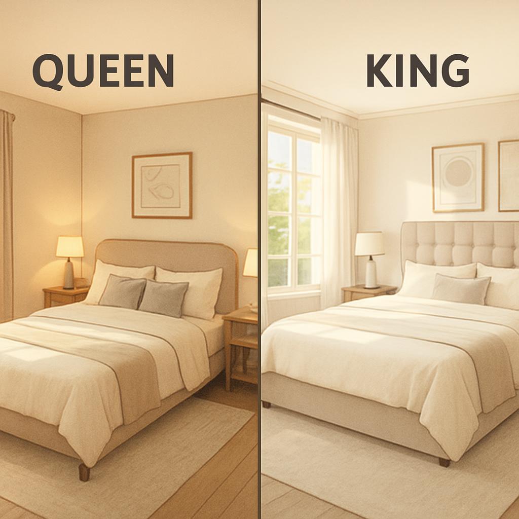 Learn the key differences between queen and king bed frames to find the perfect fit for your bedroom and sleep needs.