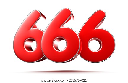 Rounded red numbers 666 on white background 3D illustration with clipping path.