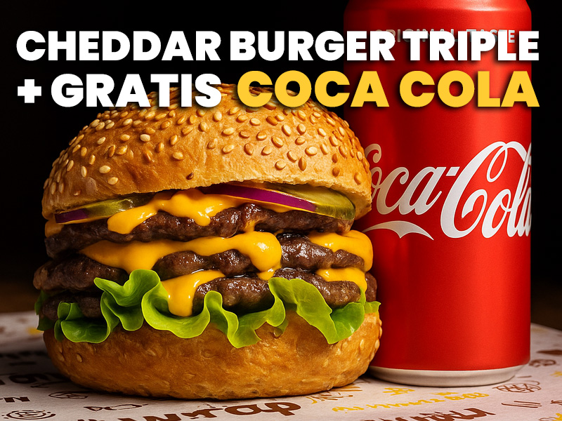 Cheddar Triple + Gratis Coca Cola 0,33l