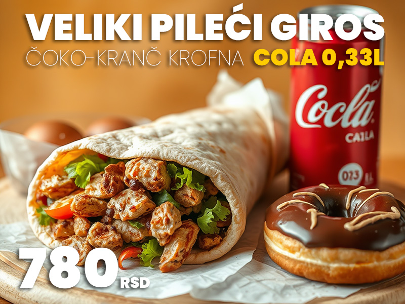 Veliki Pileći Giros + Čoko Krofna + Cola 0,33l