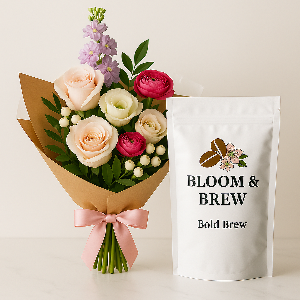 Illustration of flowers and coffee beans for weekly bundle