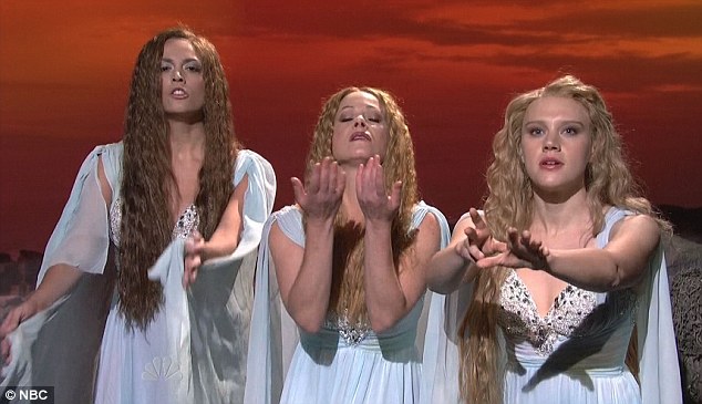 The Sirens: Christina plays a goddess alongside Nasim Pedrad, left, and Kate McKinnon, right