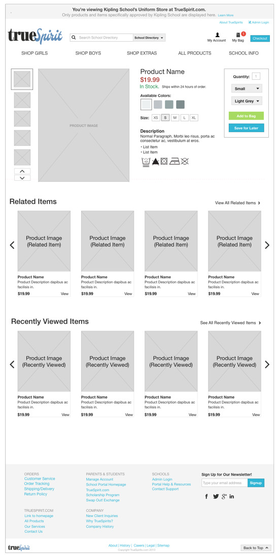 category page mockup for truespirit project