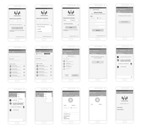 android app screens for transcense ux project