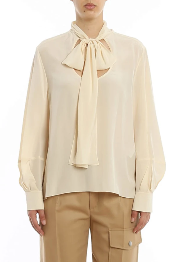 Rent CHLOÉ Pussy Bow Crepe Blouse in Cream Neck Tie Chloé HURR