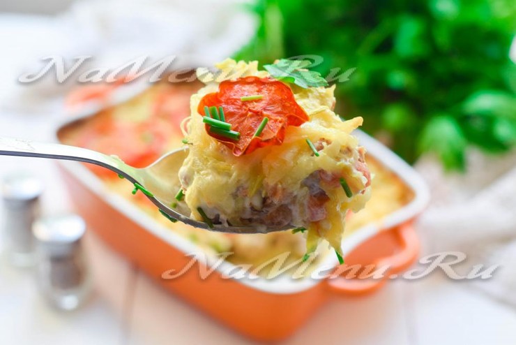 Запеканка из кабачков и картофеля с фаршем