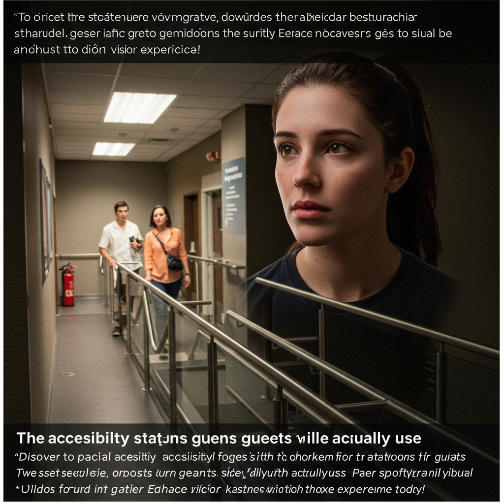 A clean, modern welcome station in a hotel lobby with a low counter, clear signage, and an interactive tablet.