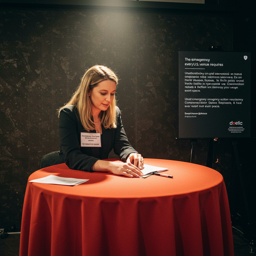 Clear, well-lit emergency exit signage inside a modern venue.