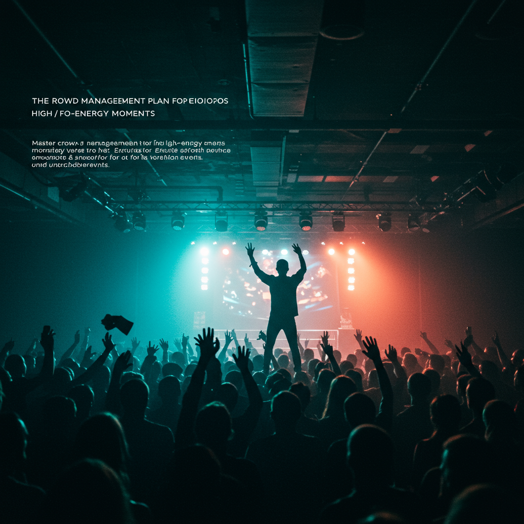 A dynamic concert crowd with stage lights, illustrating a high-energy moment requiring management.