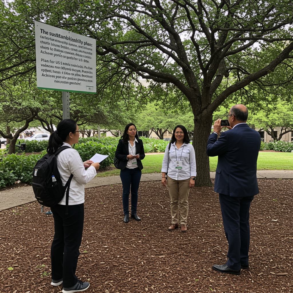 An engaging infographic displayed on a large screen at an event, showing key sustainability metrics like '85% Waste Diversion' and '5000+ Plastic Bottles Saved'.