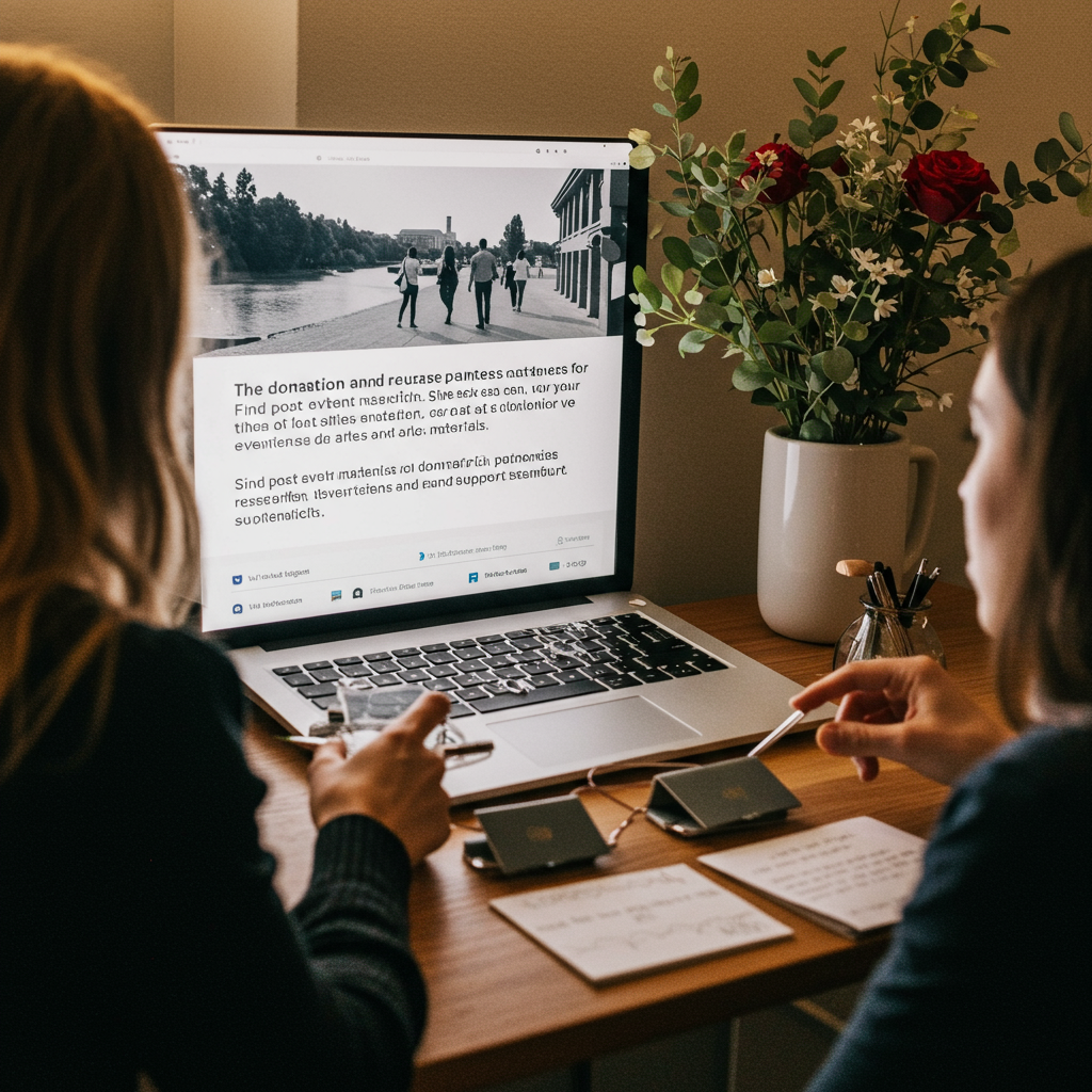 An infographic showing the impact of material donations from an event: tons diverted from landfill, CO2 saved, and number of people benefited.