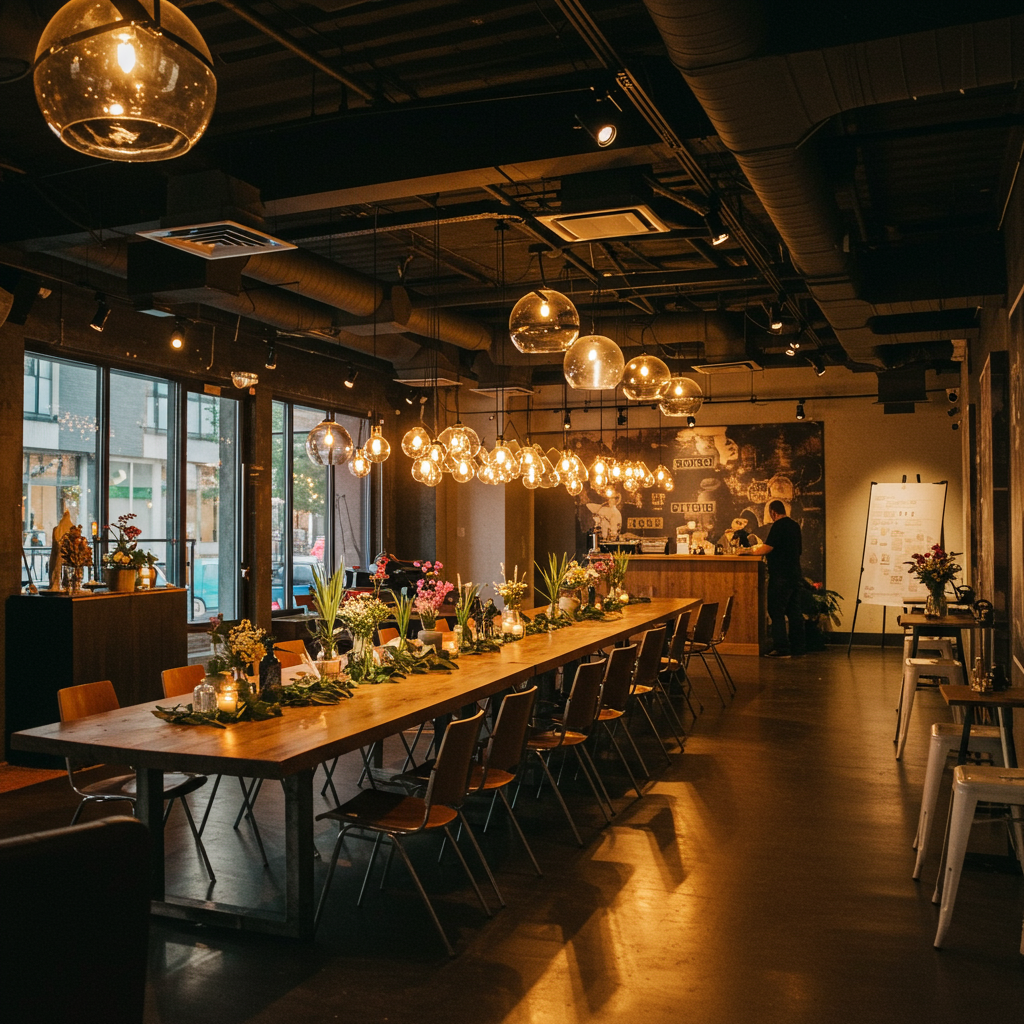 An infographic displayed on a screen at a conference, showing the event's positive environmental impact metrics.