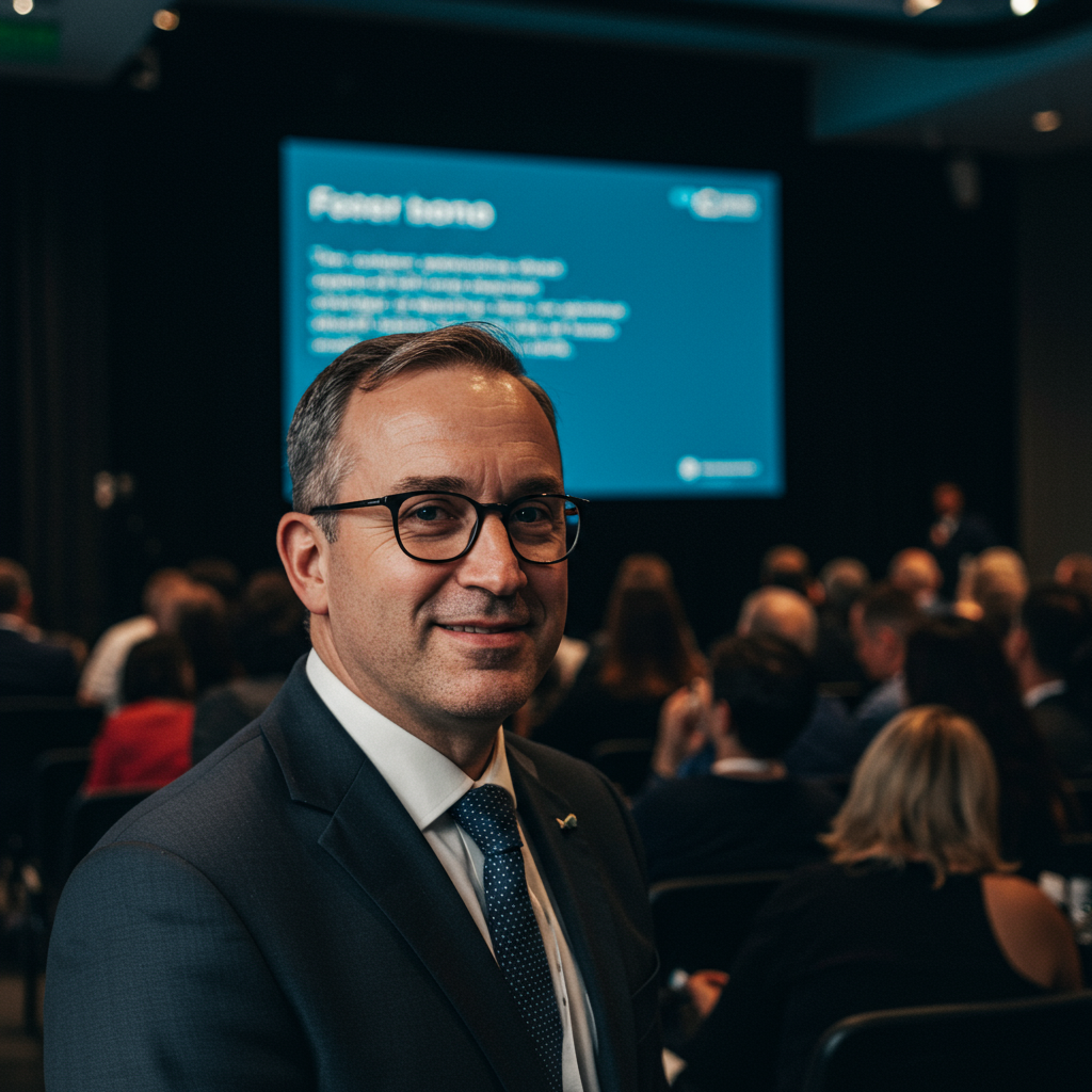 A visually engaging conference schedule displayed on multiple devices, showcasing a mix of session types and networking breaks.