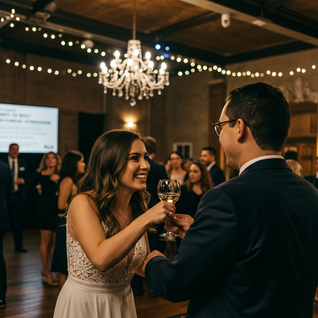 A powerful image of a beneficiary of the nonprofit's work displayed on a large screen during a gala.