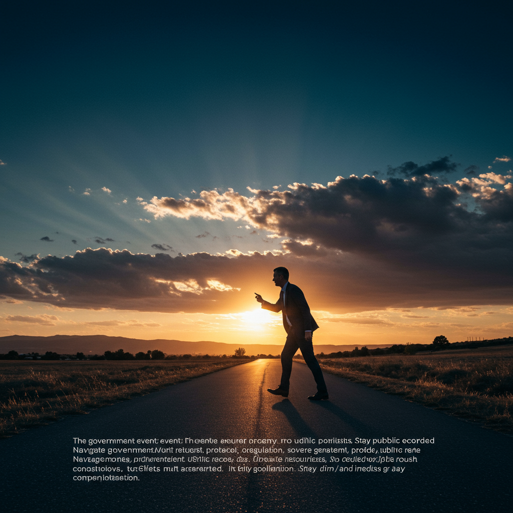 A professionally lit stage and seating area prepared for a government conference.
