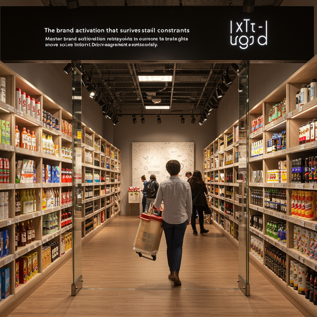 A dynamic and colorful brand activation in a retail setting, designed to attract attention and encourage interaction.