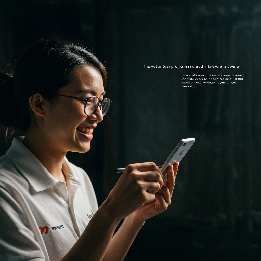 A group of volunteers smiling and working together at an event, demonstrating the community aspect of volunteering.