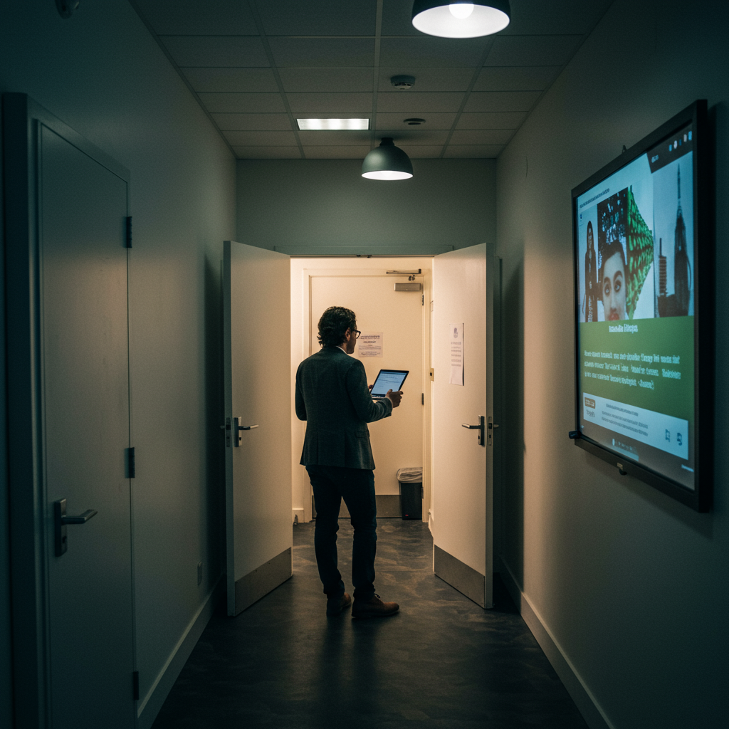 A professionally organized backstage area with comfortable seating and technical equipment.