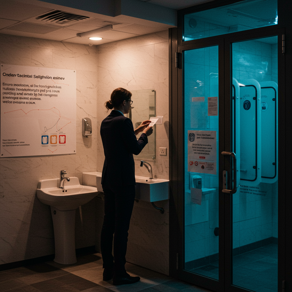 Example of clear and universal signage for gender-neutral facilities.