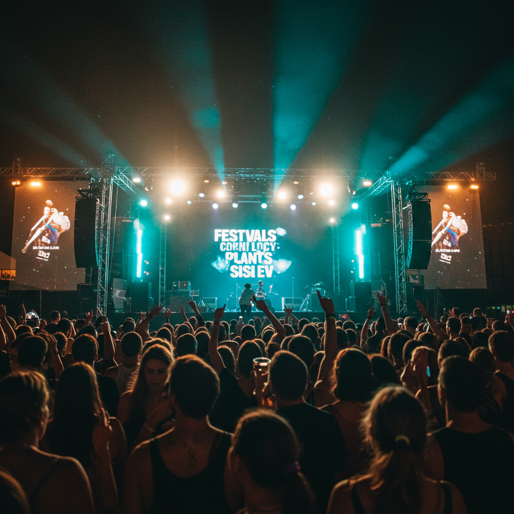 Outdoor festival stage with a large crowd, symbolizing the complexity of organizing massive events.