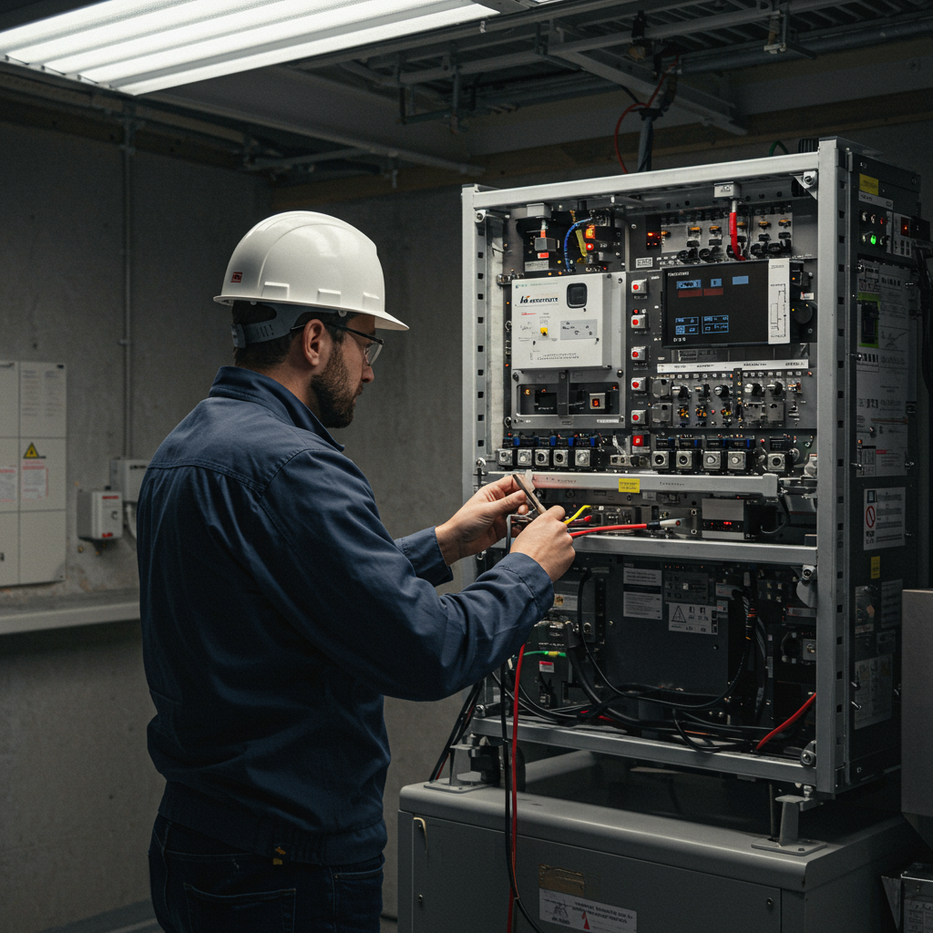 Technician taking measurements on a three-phase electrical panel