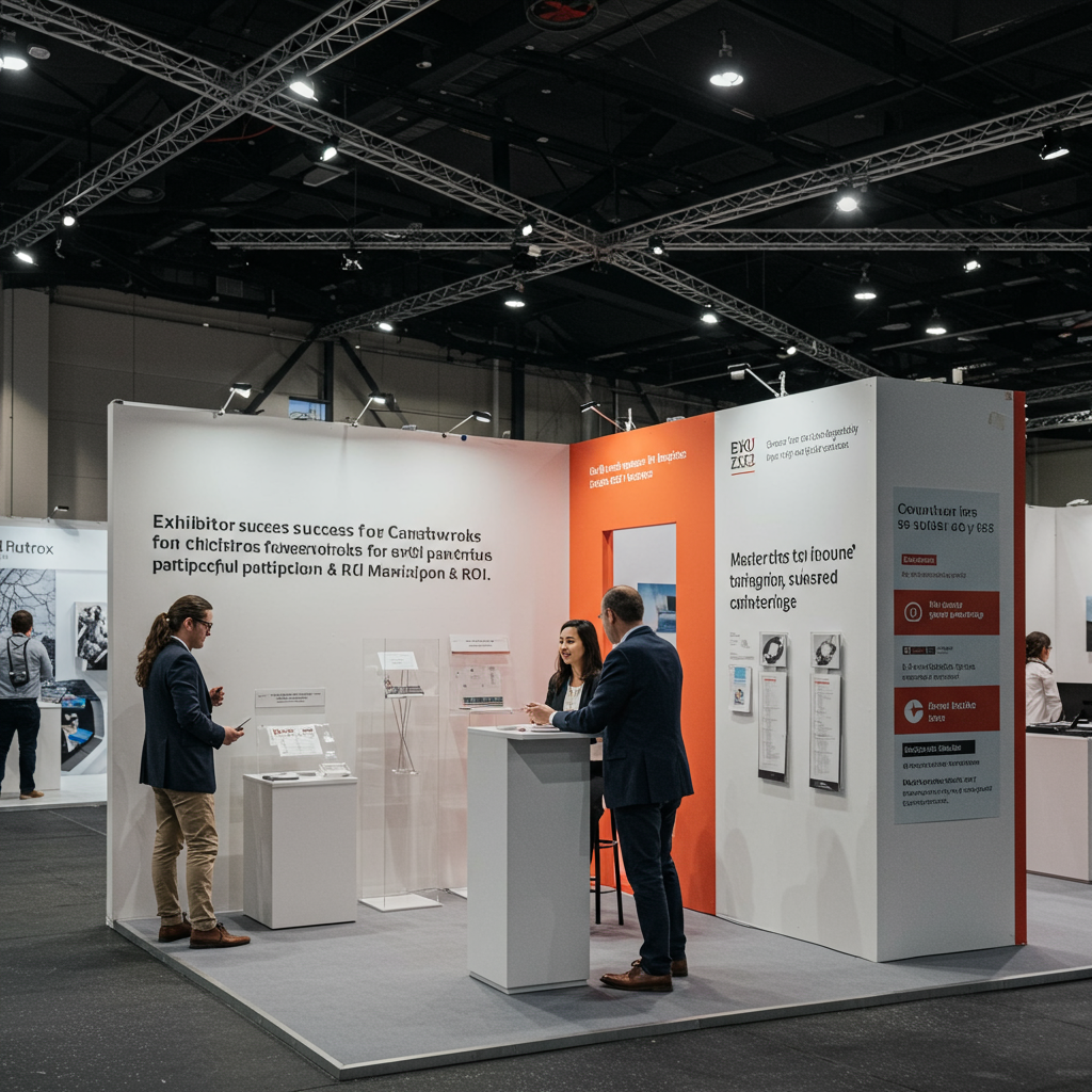 A modern and busy trade show booth with staff engaging visitors.