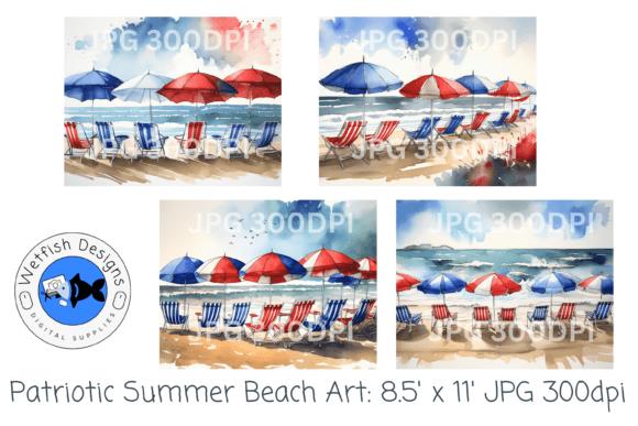 Fourth of July watercolor beach scenes