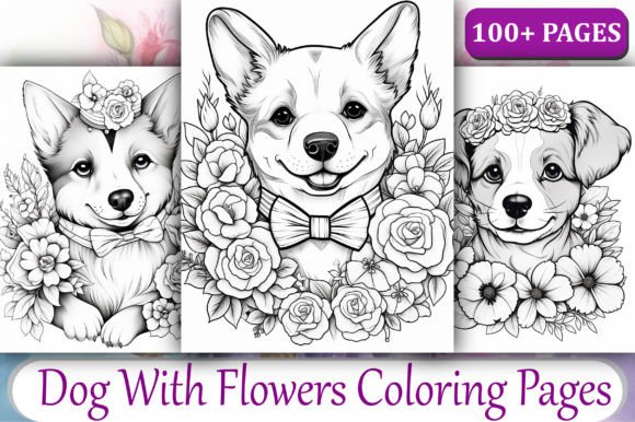 Dog With Flowers Coloring Book Cover