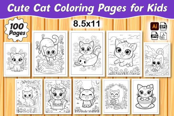 100 Cute Cat Coloring Pages Preview