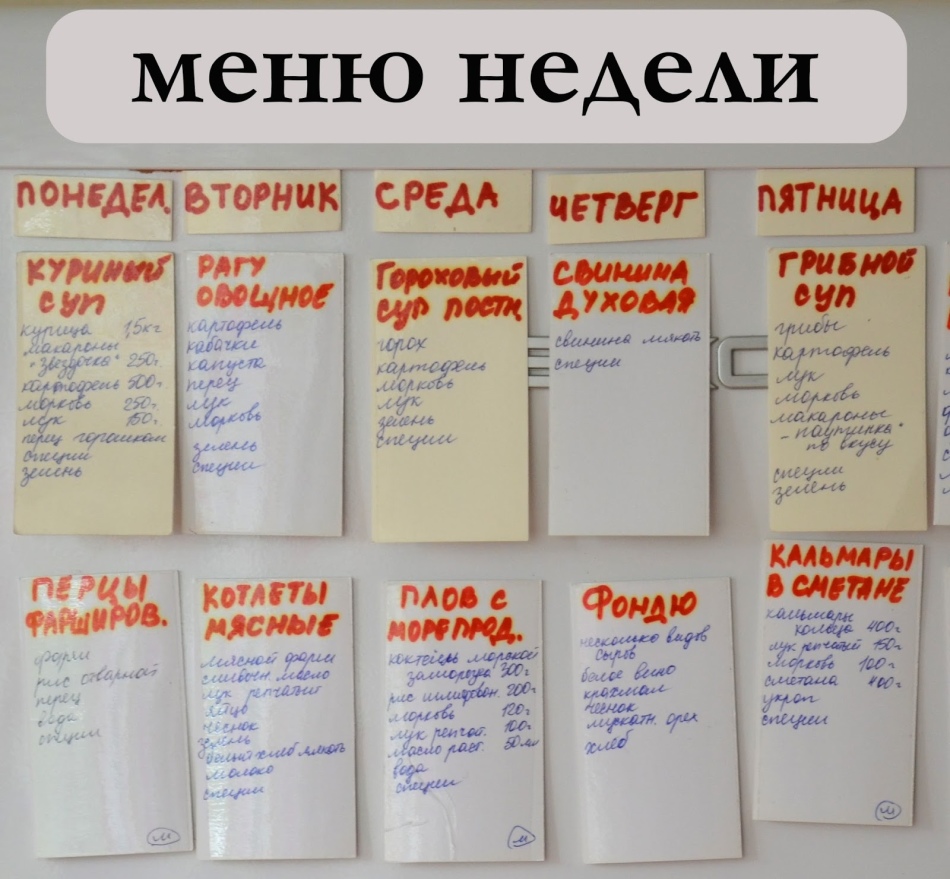 Меню на неделю по дням по системе флай леди