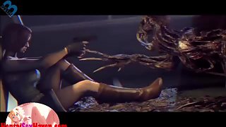 Resident Evil woman gets fucked by monsters in asshole compilation