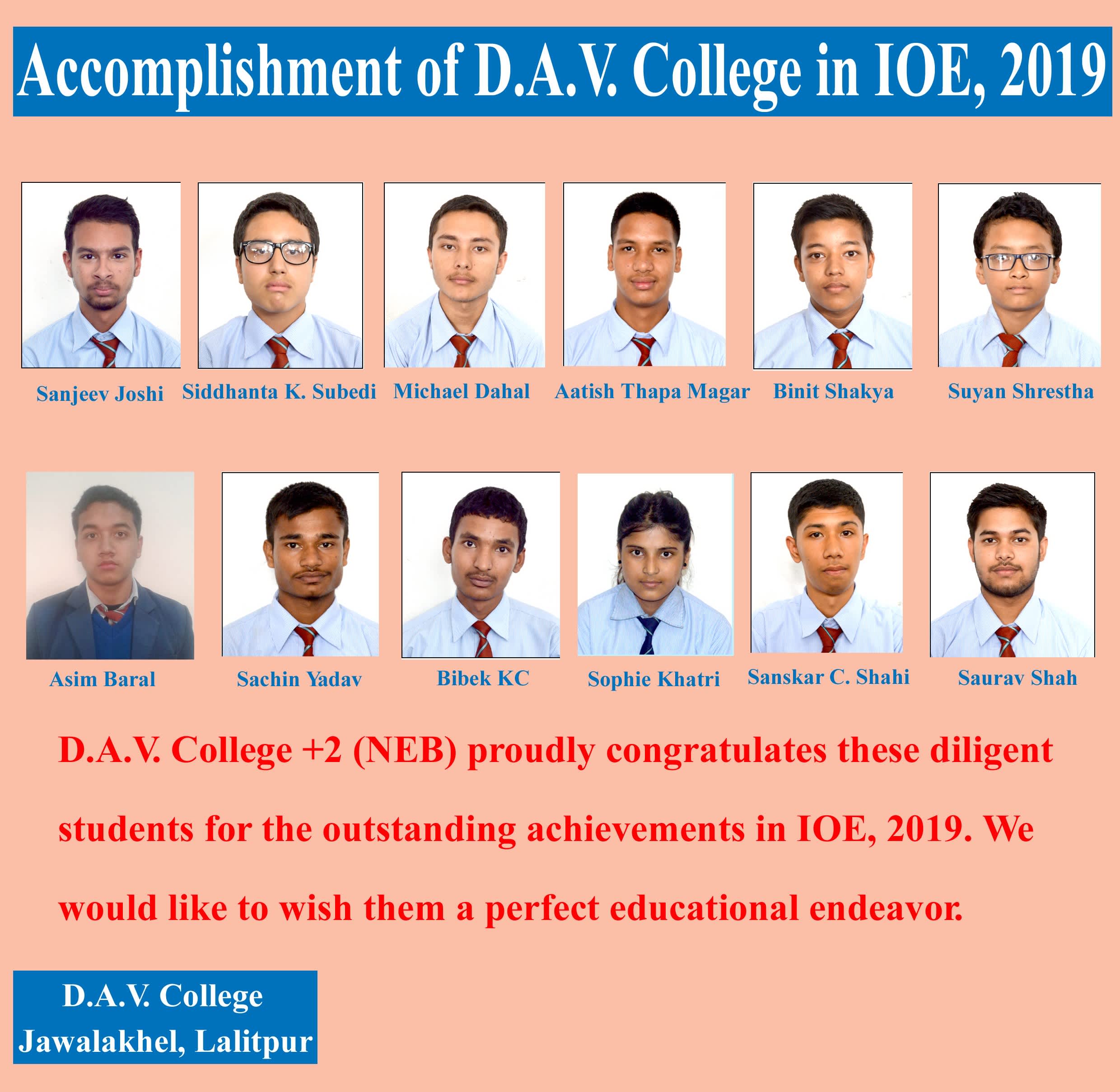 Accomplishment of D.A.V. in IOE, 2019