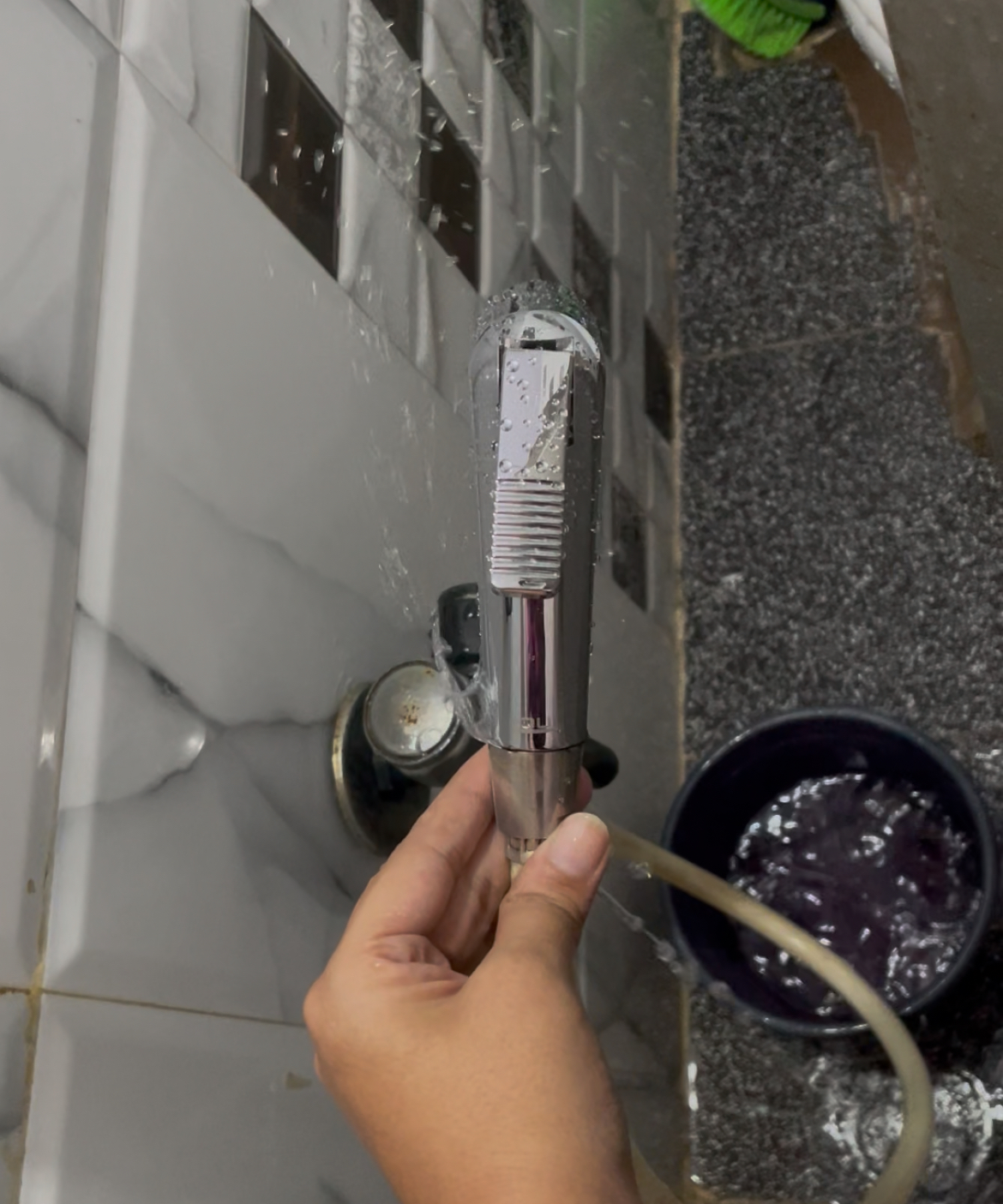 Fixing a Leaky Toilet Spray Nozzle on a Budget

Description of Issue