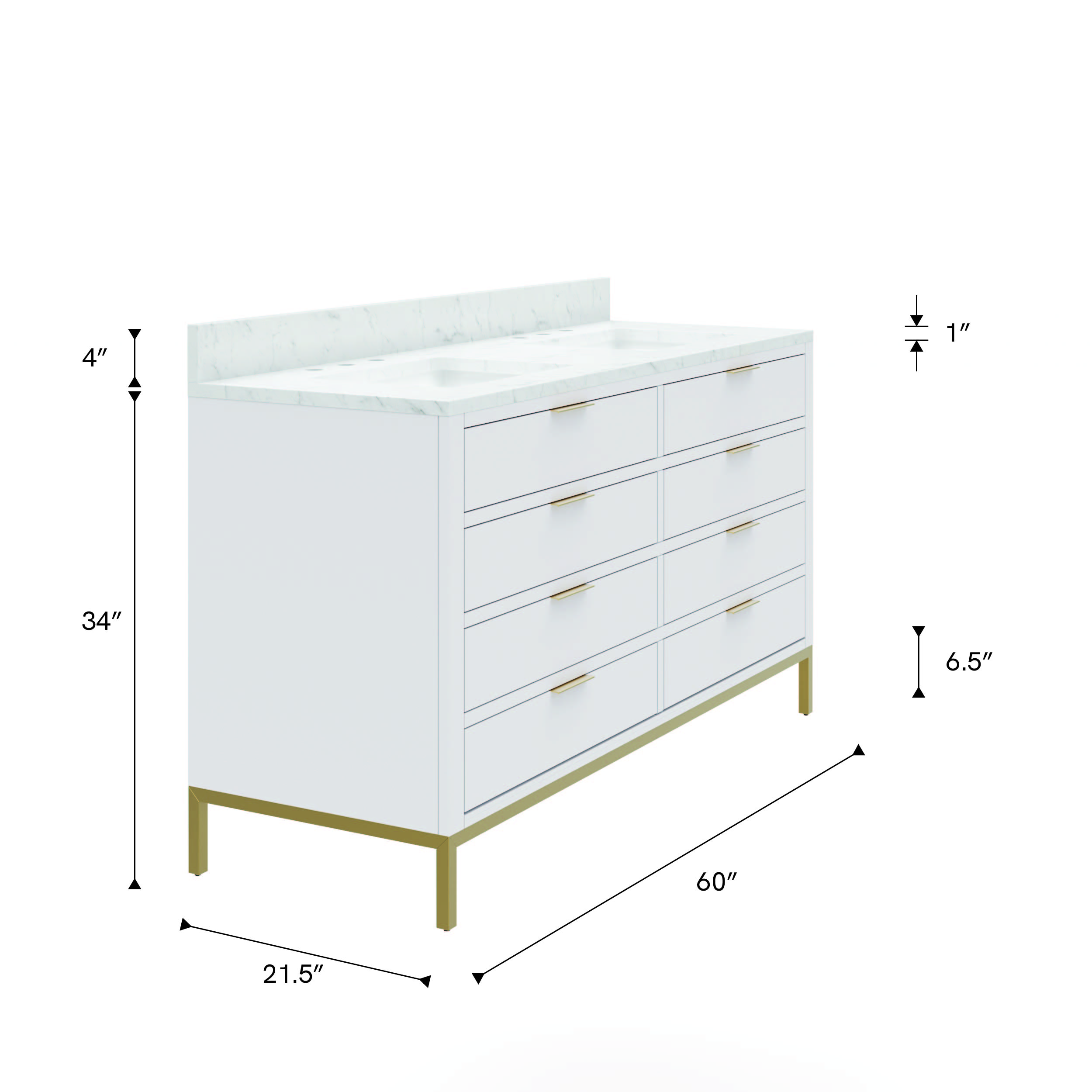 Bristol 60 In. Double Sink Pre-Assembled Modern Style Bathroom Vanity With 1