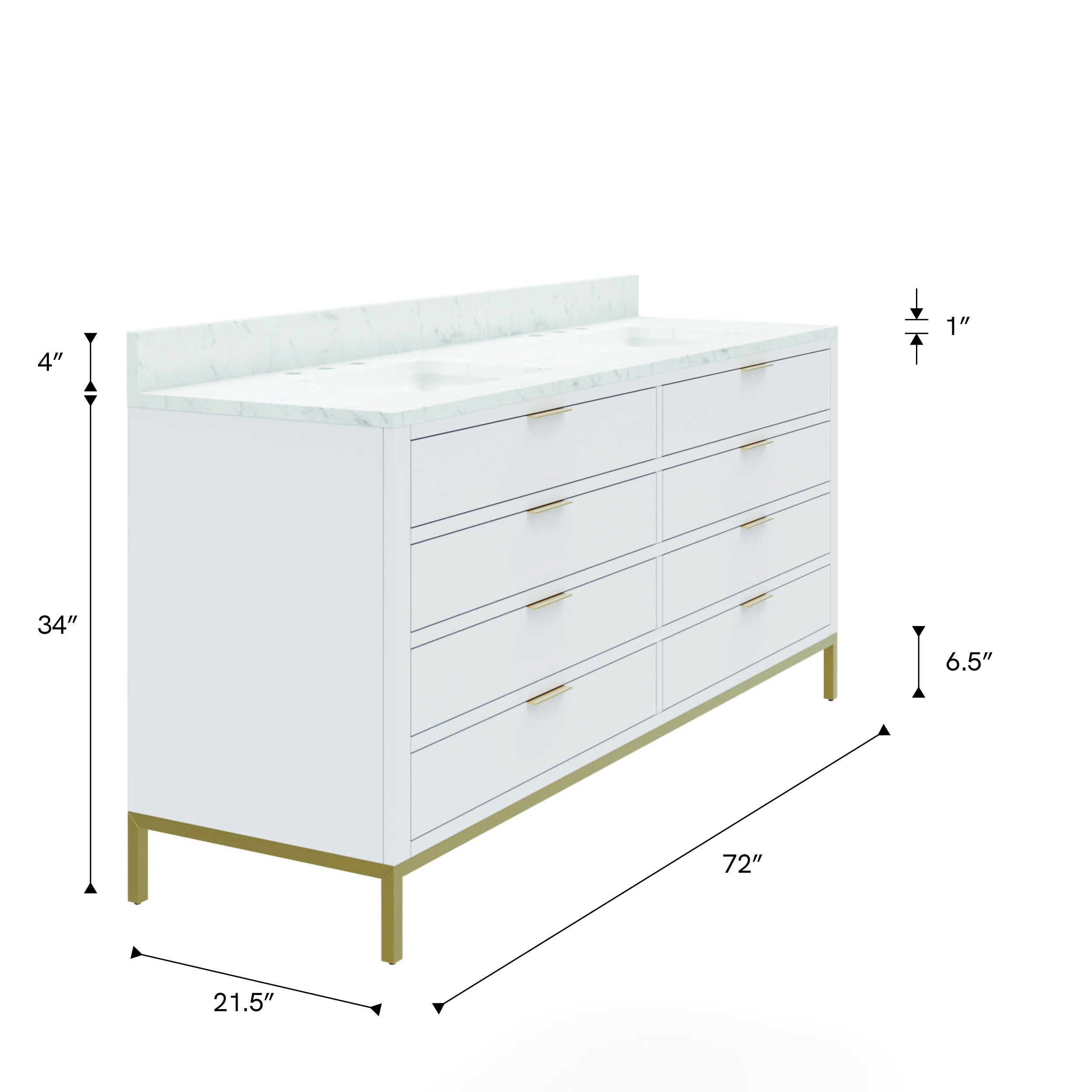 Bristol 72 In. Double Sink Pre-Assembled Modern Style Bathroom Vanity With 1